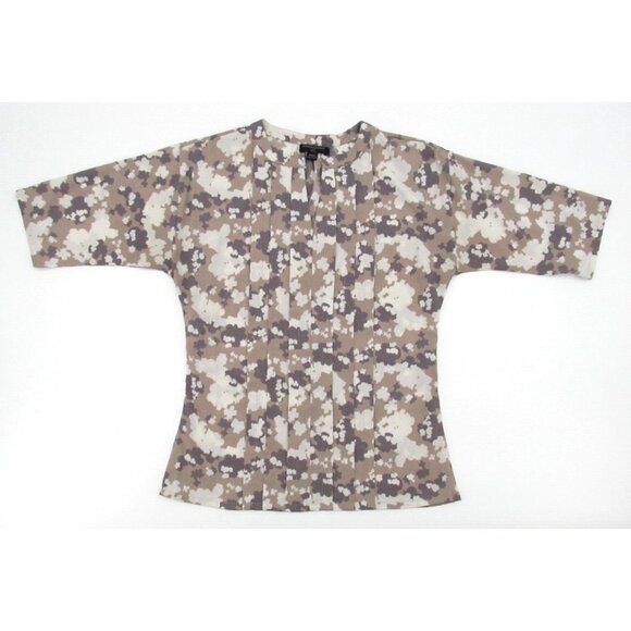 Banana Republic Petite XXS Pintuck Blouse Neutral Floral Beige Tan Career Top - Picture 7 of 12